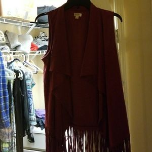 Burgundy vest with fringe